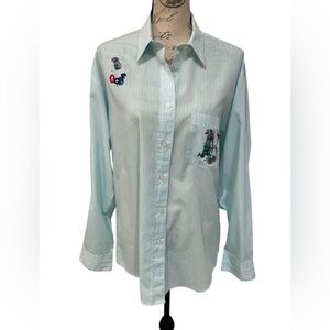 Las Olas Golf Embroidered Striped Button Down Shirt L